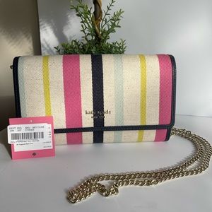 Kate Spade roulette stripe chain clutch handbag